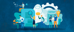illustration of a process flow between planning, reviewing, evaluating and then going through contract management