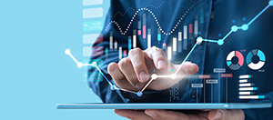 person touching graphical insights of graphs and data