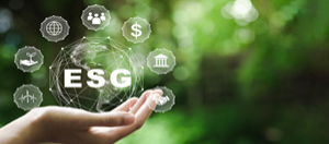 hand cupped with the word ESG above it surrounded by symbols