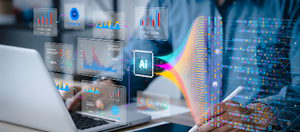 AI graphics, person on laptop